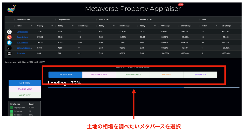 Metaverse Property Appraiserでメタバースを選択