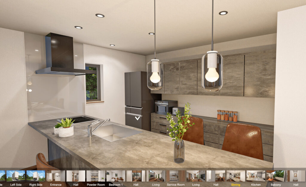 「LIFE DESIGN PARK 3D」でキッチンを内覧している画面